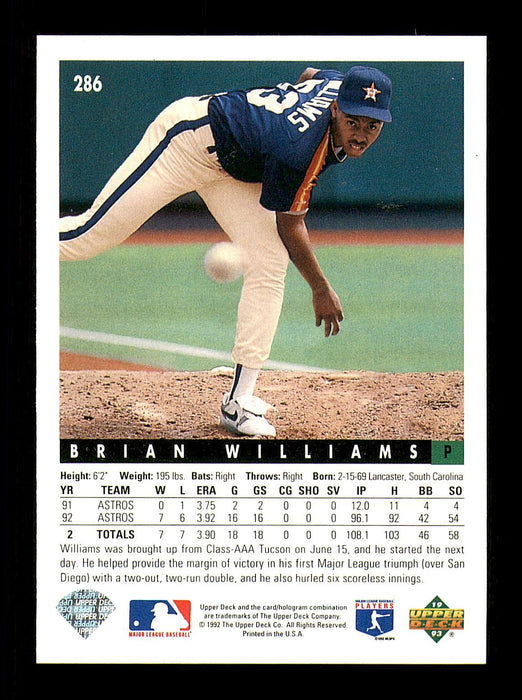 Brian Williams Autographed 1993 Upper Deck Card #286 Houston Astros SKU #184303 - RSA