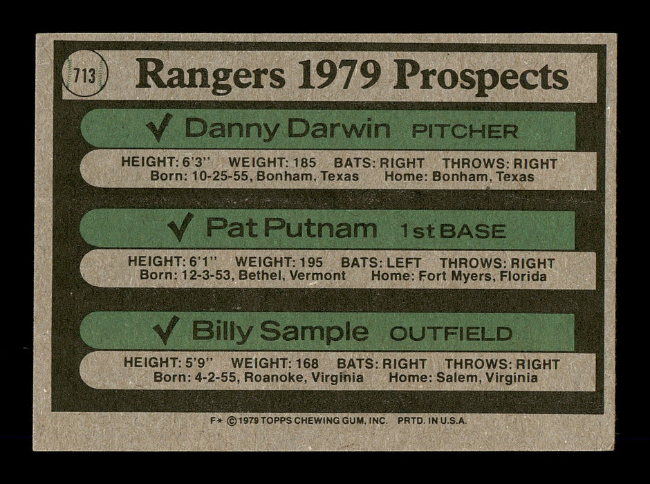 Pat Putnam & Billy Sample Autographed 1979 Topps Rookie Card #713 Texas Rangers SKU #167876 - RSA