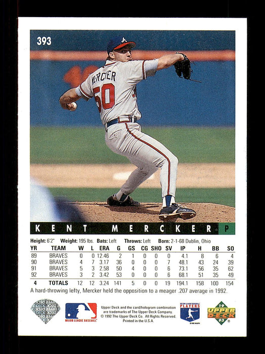 Kent Mercker Autographed 1993 Upper Deck Card #393 Atlanta Braves SKU #184308 - RSA