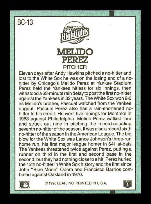 Melido Perez Autographed 1991 Donruss Card #BC-13 Chicago White Sox SKU #184493 - RSA