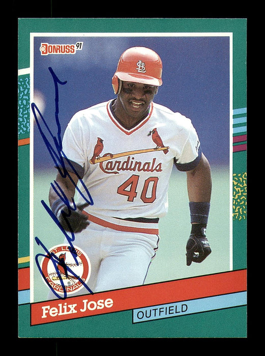 Felix Jose Autographed 1991 Donruss Card #656 St. Louis Cardinals SKU #184526 - RSA