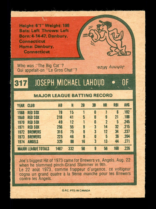 Joe Lahoud Autographed 1975 O-Pee-Chee Card #317 California Angels SKU #169391 - RSA