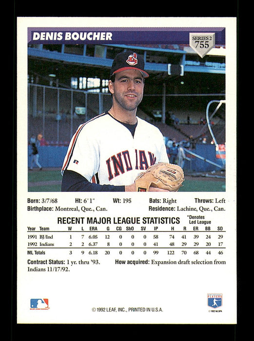 Denis Boucher Autographed 1993 Donruss Card #755 Cleveland Indians SKU #184627 - RSA