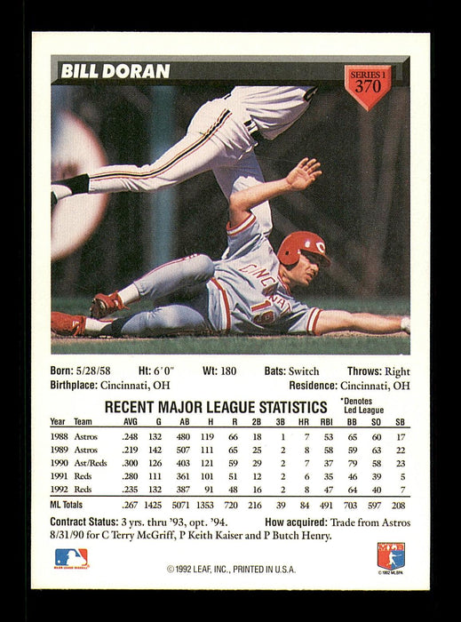 Bill Doran Autographed 1993 Donruss Card #370 Cincinnati Reds SKU #184629 - RSA