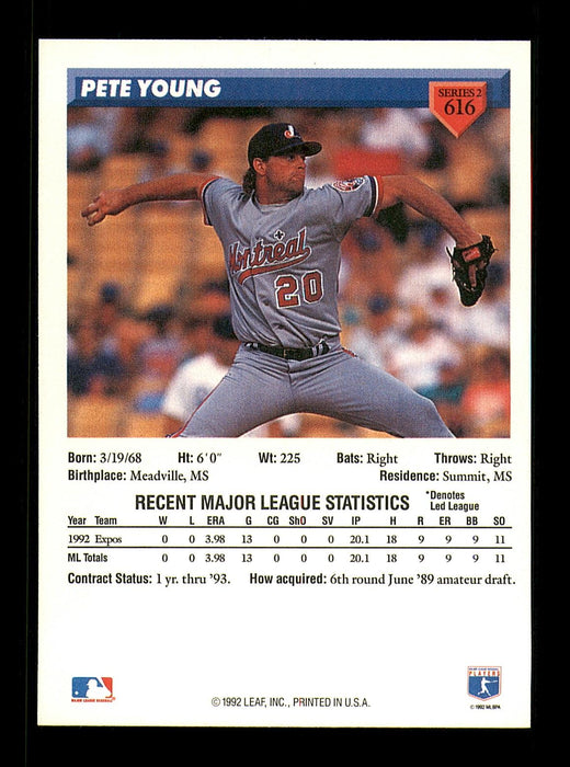 Pete Young Autographed 1993 Donruss Card #616 Montreal Expos SKU #184633 - RSA