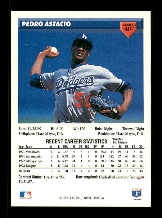 Pedro Astacio Autographed 1993 Donruss Card #407 Los Angeles Dodgers SKU #184635 - RSA