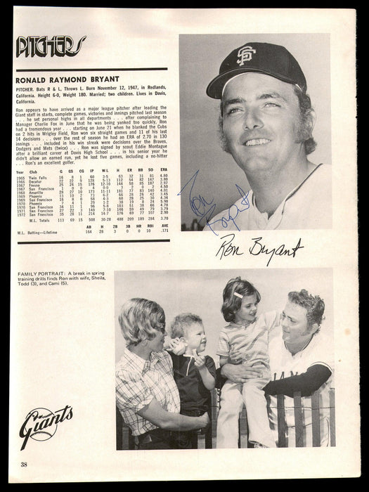 Ron Bryant Autographed 8x11 Magazine Page Photo San Francisco Giants SKU #185434 - RSA