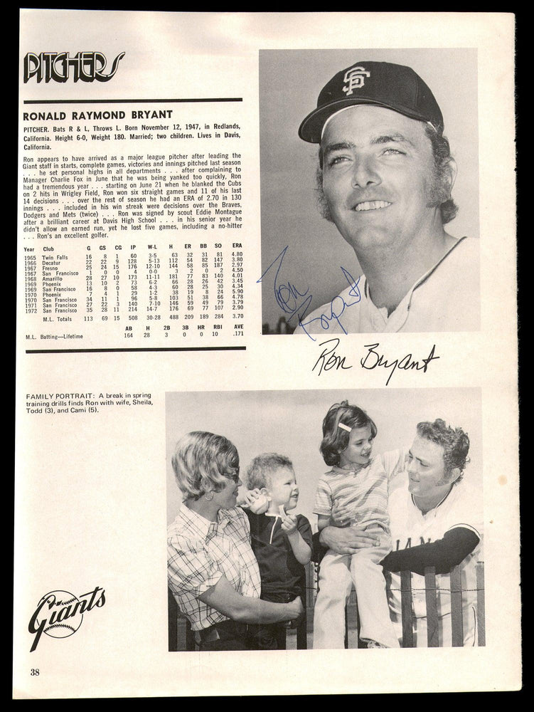 Ron Bryant Autographed 8x11 Magazine Page Photo San Francisco Giants SKU #185434 - RSA