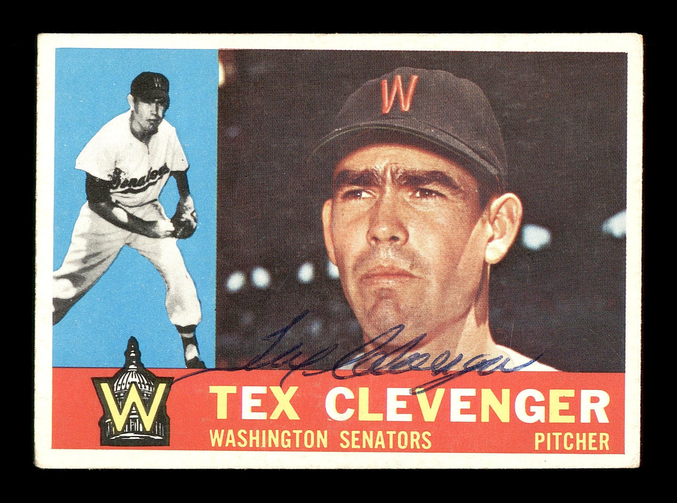 Tex Clevenger Autographed 1960 Topps Card #392 Washington Senators SKU #169662 - RSA