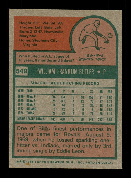 Bill Butler Autographed 1975 Topps Card #549 Minnesota Twins SKU #168500 - RSA