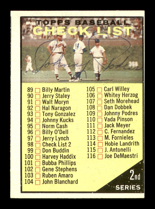 Johnny Podres Autographed 1961 Topps Checklist Card #98 Los Angeles Dodgers SKU #169755 - RSA