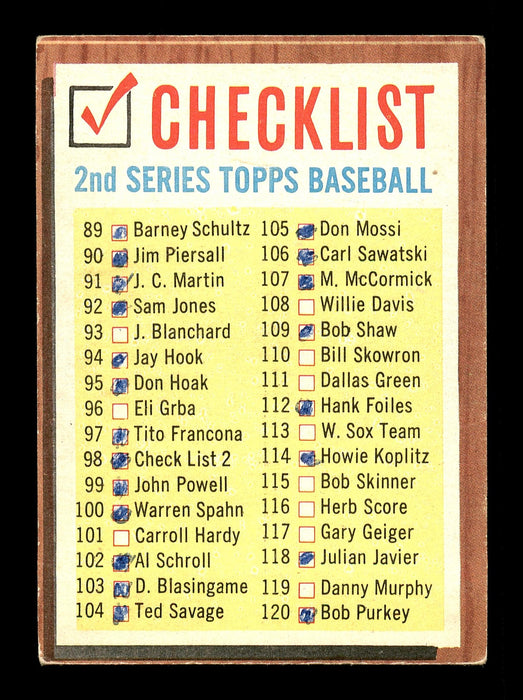 Mickey Vernon Autographed 1962 Topps Checklist Card #98 Washington Senators SKU #169904 - RSA