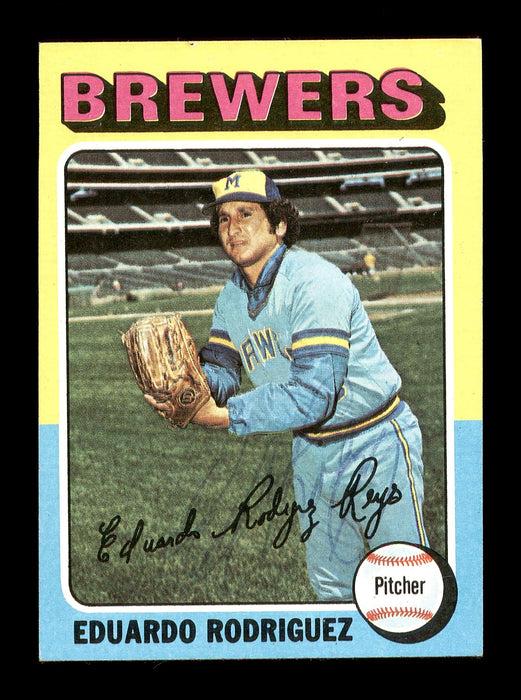 Eduardo Rodriguez Autographed 1975 Topps Mini Card #582 Milwaukee Brewers SKU #168674 - RSA