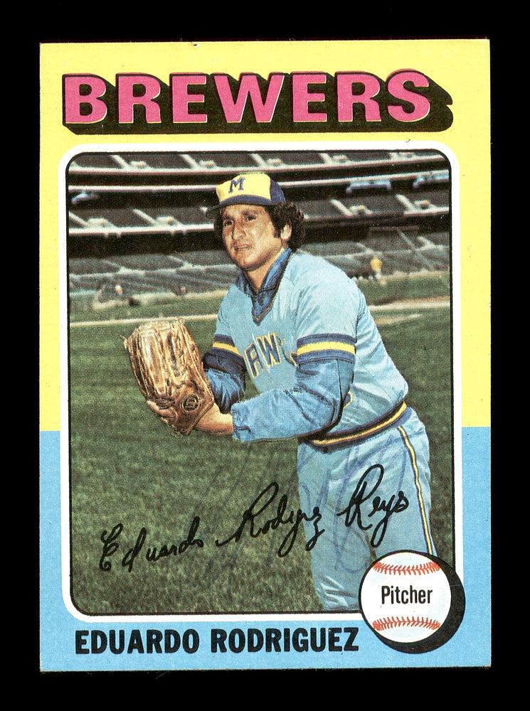 Eduardo Rodriguez Autographed 1975 Topps Mini Card #582 Milwaukee Brewers SKU #168674 - RSA