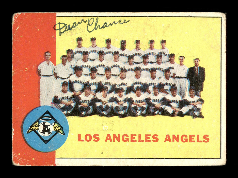 Dean Chance Autographed 1963 Topps Team Card #39 Los Angeles Angels SKU #170056 - RSA