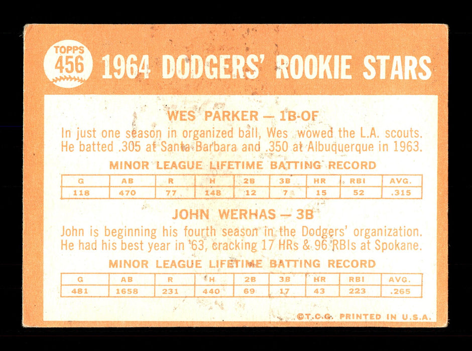 John Werhas Autographed 1964 Topps Rookie Card #456 Los Angeles Dodgers SKU #170324 - RSA