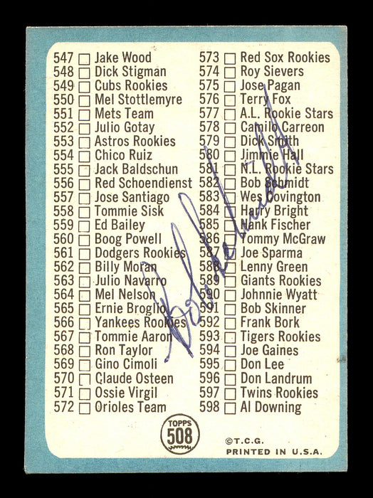 Bob Schmidt Autographed 1965 Topps Checklist Card #508 New York Yankees SKU #170556 - RSA