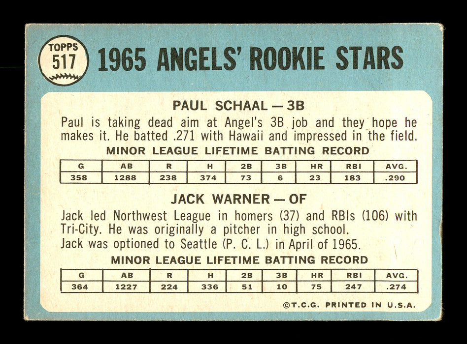 Paul Schaal Autographed 1965 Topps Rookie Card #517 Los Angeles Angels SKU #170557 - RSA