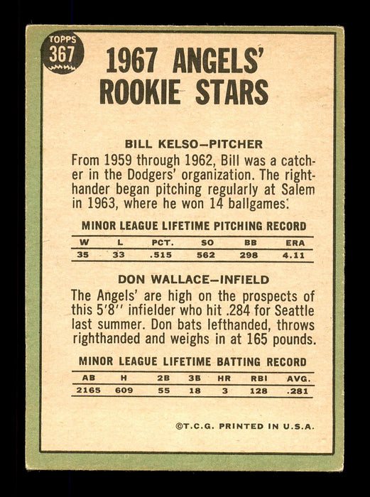 Bill Kelso Autographed 1967 Topps Rookie Card #367 California Angels SKU #170860 - RSA