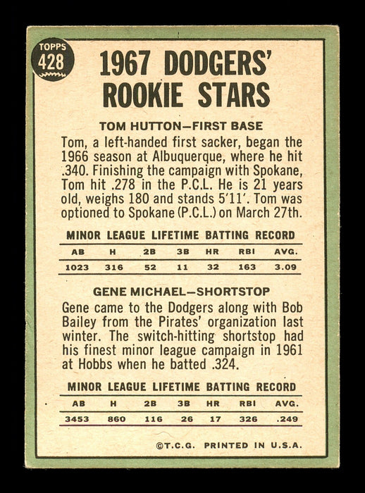 Tom Hutton Autographed 1967 Topps Rookie Card #428 Los Angeles Dodgers SKU #170890 - RSA
