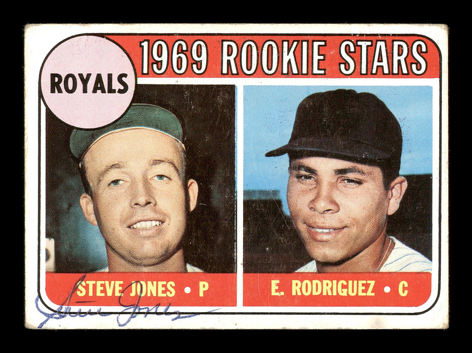 Steve Jones Autographed 1969 Topps Rookie Card #49 Kansas City Royals SKU #170964 - RSA