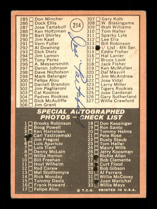 Jose Tartabull Autographed 1969 Topps Checklist Card #214 Boston Red Sox SKU #171013 - RSA