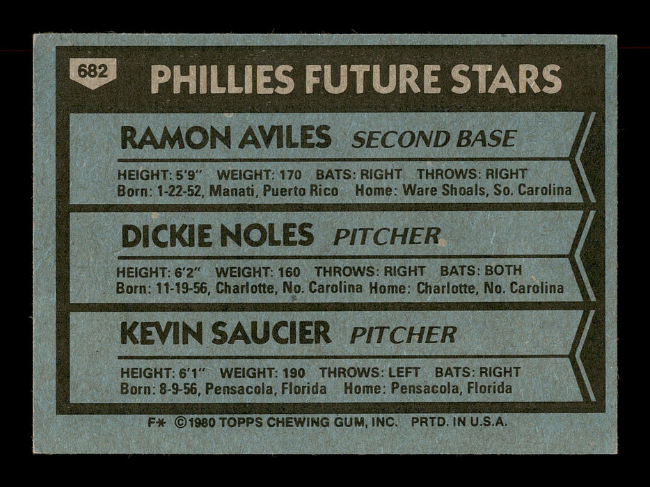 Ramon Aviles & Kevin Saucier Autographed 1980 Topps Rookie Card #682 Philadelphia Phillies SKU #166391 - RSA