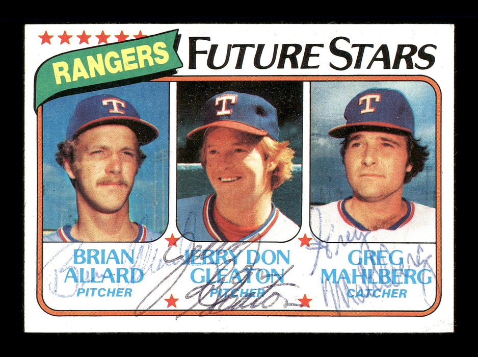 Brain Allard, Jerry Don Gleaton & Greg Mahlberg Autographed 1980 Topps Rookie Card #673 Texas Rangers SKU #166396 - RSA
