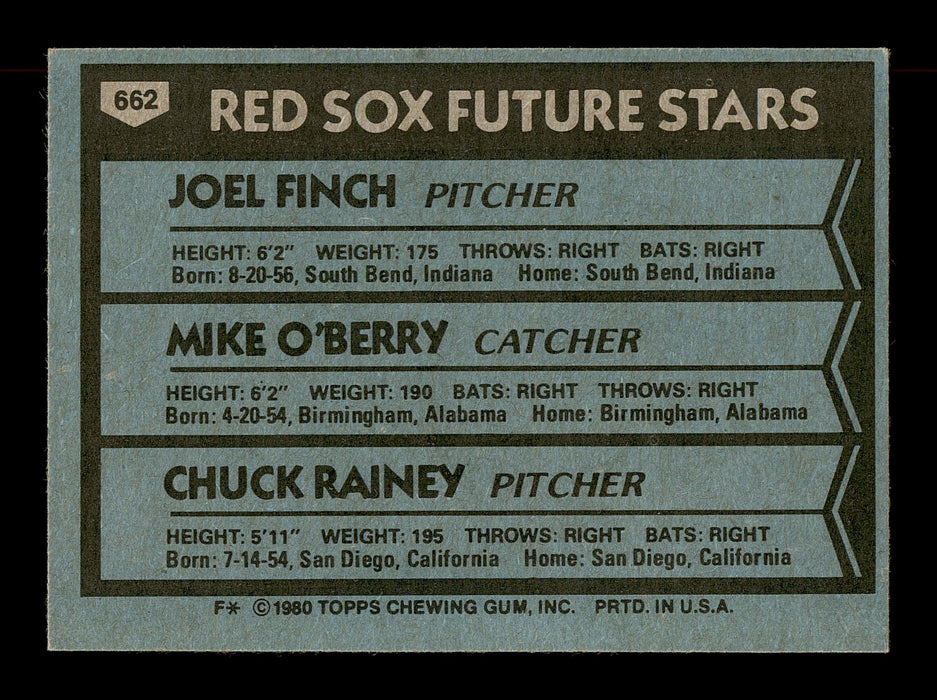 Joel Finch & Chuck Rainey Autographed 1980 Topps Rookie Card #662 Boston Red Sox SKU #166406 - RSA