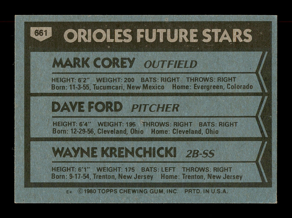 Mark Corey & Dave Ford Autographed 1980 Topps Rookie Card #661 Baltimore Orioles SKU #166408 - RSA