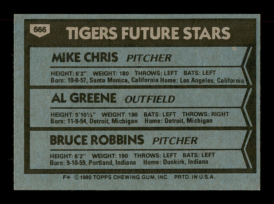 Mike Chris & Bruce Robbins Autographed 1980 Topps Rookie Card #666 Detroit Tigers SKU #166414 - RSA
