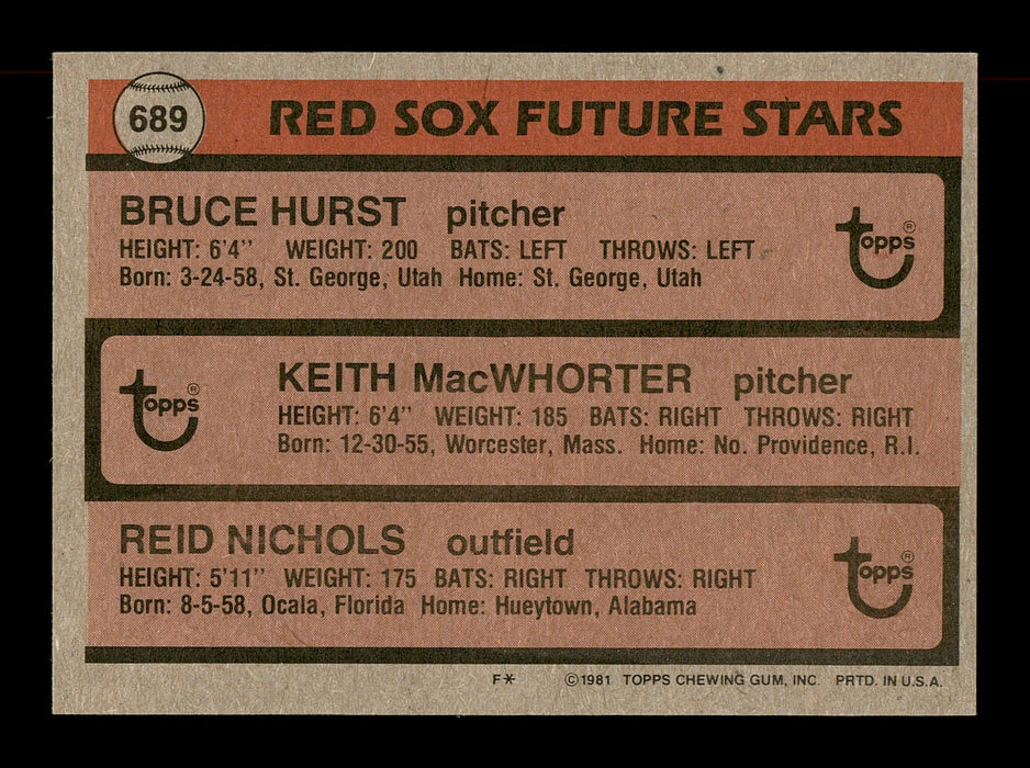 Keith MacWhorter & Reid Nichols Autographed 1981 Topps Rookie Card #689 Boston Red Sox SKU #166426 - RSA