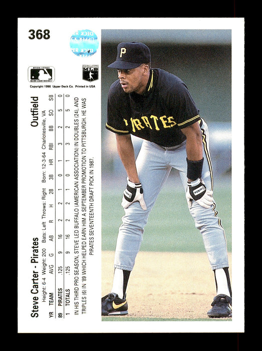 Steve Carter Autographed 1990 Upper Deck Rookie Card #368 Pittsburgh Pirates SKU #166445 - RSA