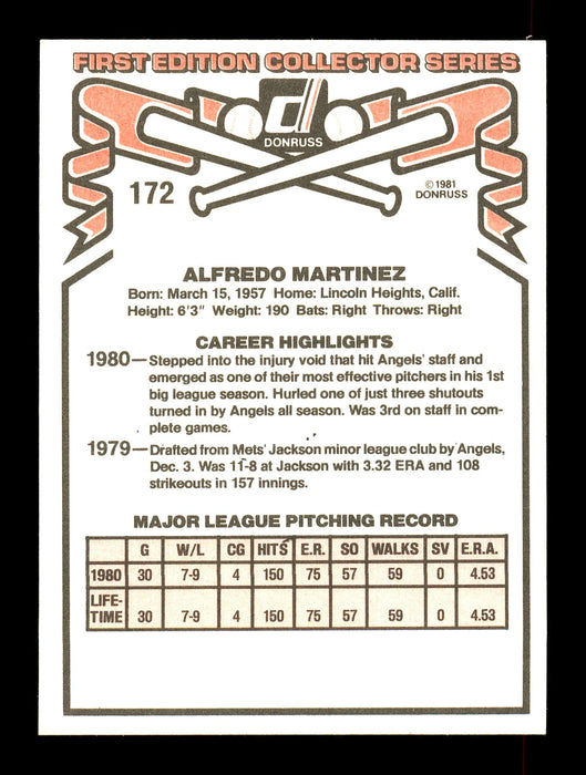 Alfredo "Fred" Martinez Autographed 1981 Donruss Card #172 California Angels SKU #166478 - RSA