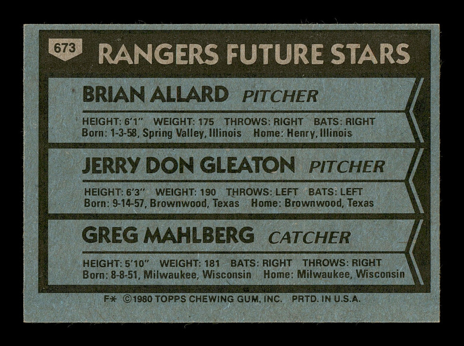 Brian Allard & Jerry Don Gleaton Autographed 1980 Topps Rookie Card #673 Texas Rangers SKU #166878 - RSA