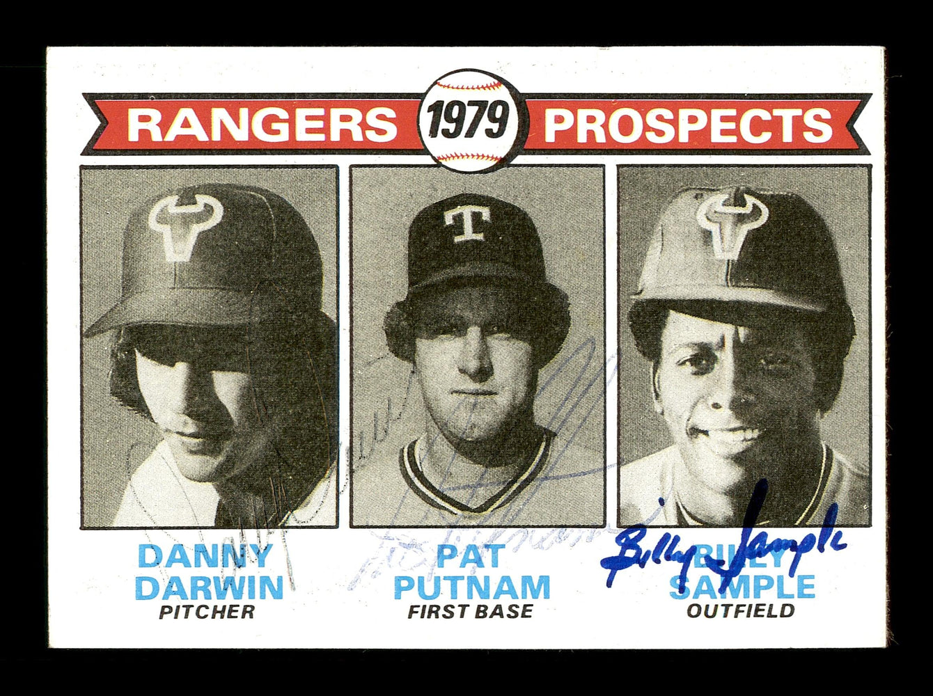 Danny Darwin, Pat Putnam & Billy Sample Autographed 1979 Topps Rookie Card #713 Texas Rangers SKU #166892 - RSA