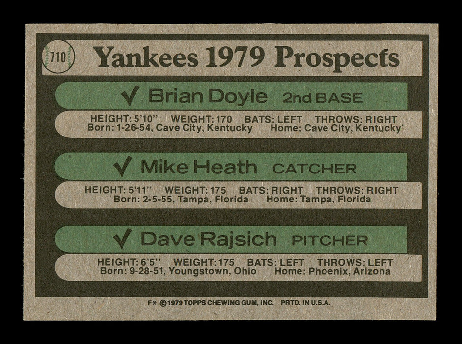 Mike Heath & Dave Rajsich Autographed 1979 Topps Rookie Card #710 New York Yankees SKU #166901 - RSA