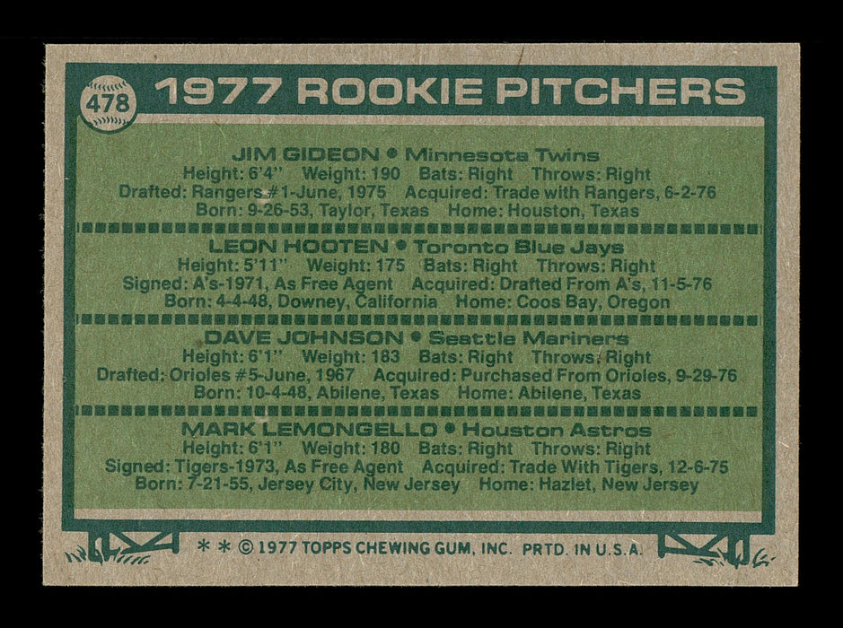 Leon Hooten Autographed 1977 Topps Rookie Card #478 Toronto Blue Jays SKU #166924 - RSA