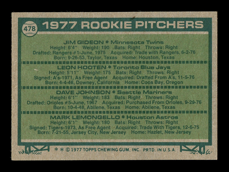 Leon Hooten Autographed 1977 Topps Rookie Card #478 Toronto Blue Jays SKU #166925 - RSA
