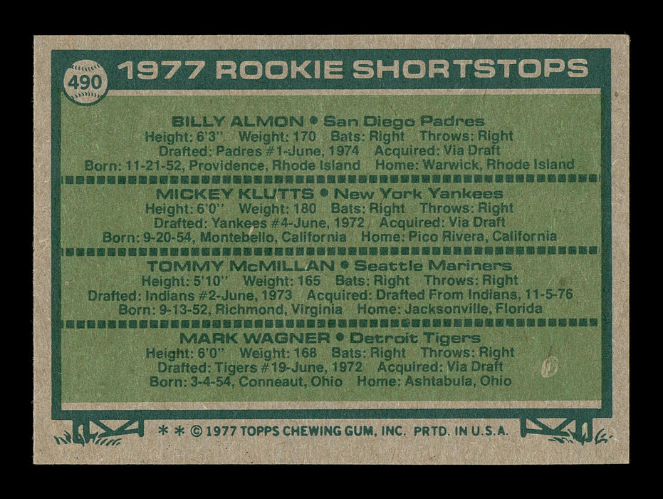 Mickey Klutts Autographed 1977 Topps Rookie Card #490 New York Yankees SKU #166930 - RSA