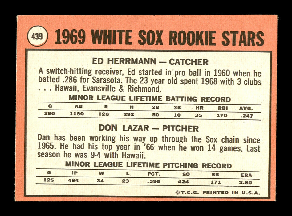 Ed Herrmann Autographed 1969 Topps Rookie Card #439 Chicago White Sox SKU #167027 - RSA