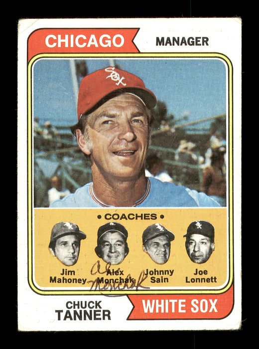 Alex "Al" Monchak Autographed 1974 Topps Card #221 Chicago White Sox Coach SKU #167115 - RSA