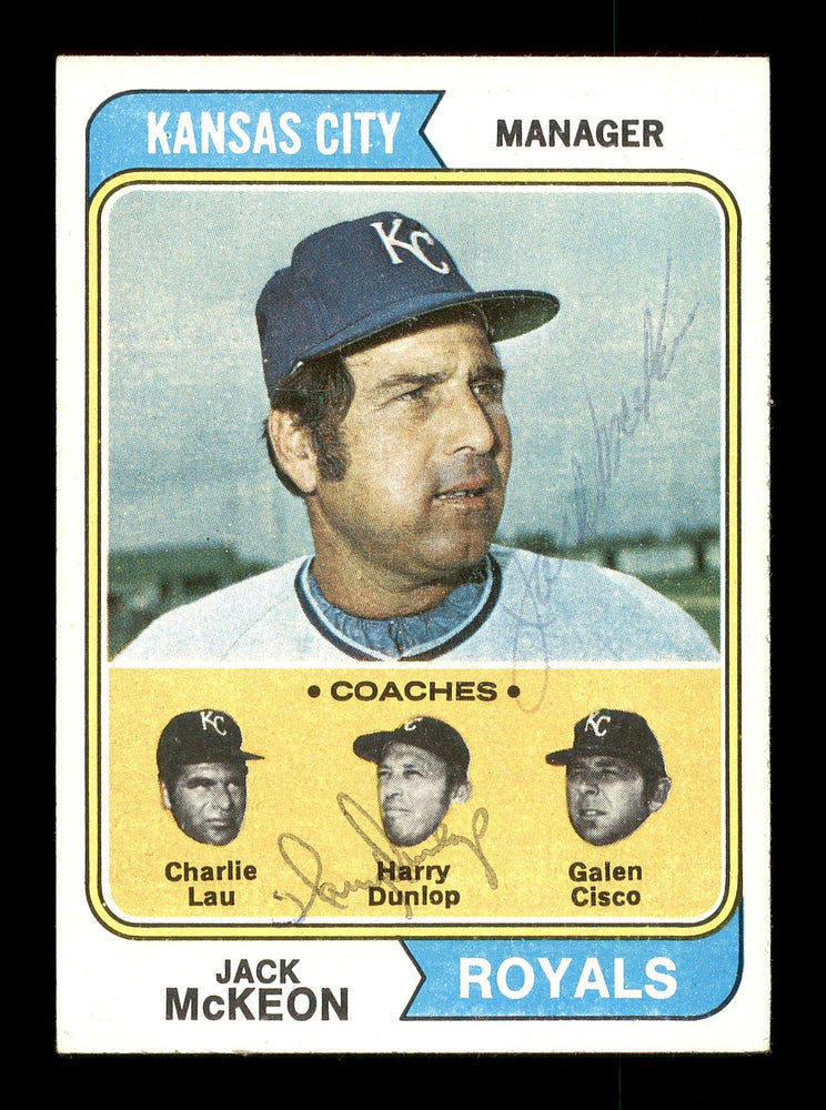 Jack McKeon & Harry Dunlop Autographed 1974 Topps Card #166 Kansas City Royals SKU #167164 - RSA