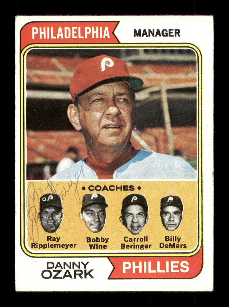 Ray Ripplemeyer Autographed 1974 Topps Card #119 Philadelphia Phillies Coach SKU #167173 - RSA