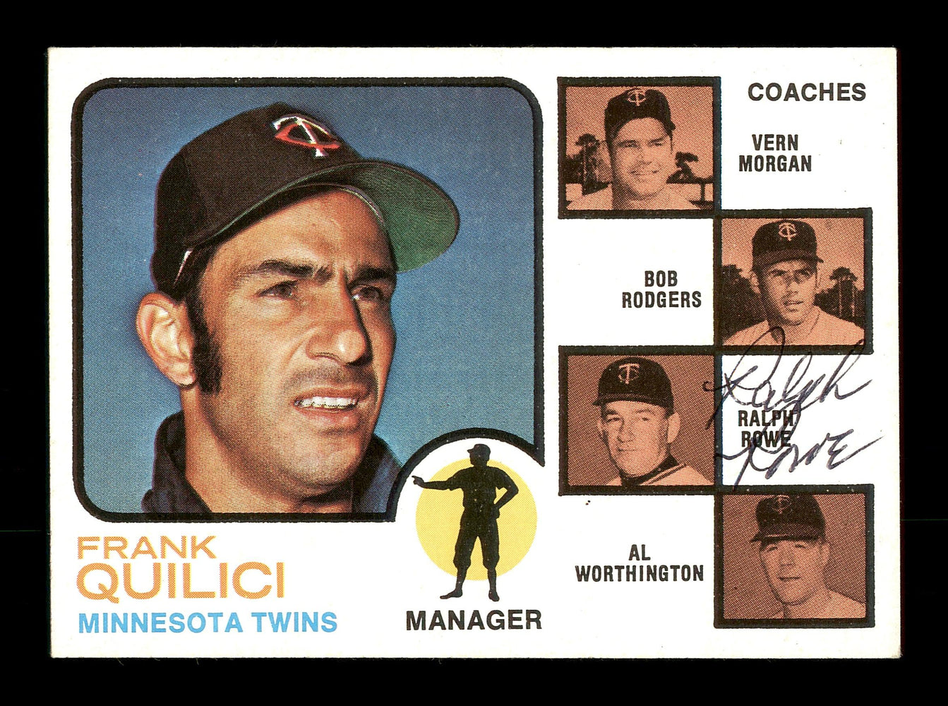 Ralph Rowe Autographed 1973 Topps Card #49 Minnesota Twins Coach SKU #167198 - RSA