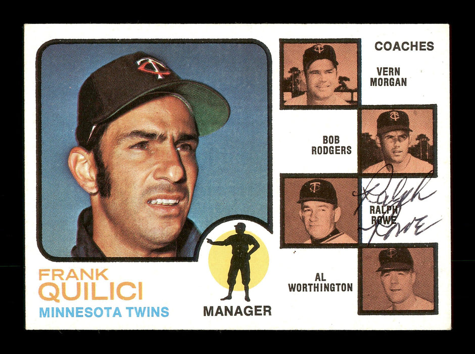 Ralph Rowe Autographed 1973 Topps Card #49 Minnesota Twins Coach SKU #167198 - RSA