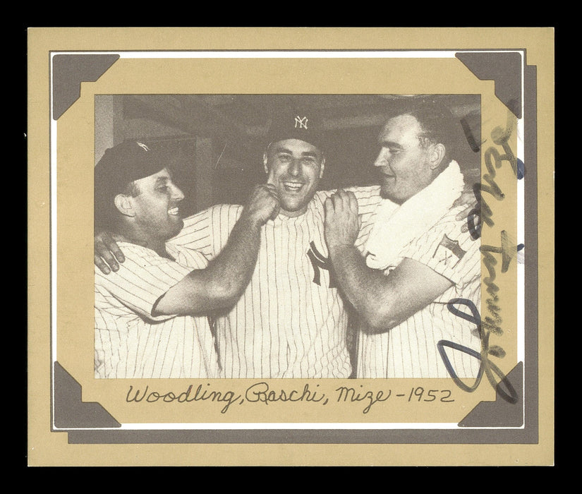 Johnny Mize Autographed 1977 Douglas Card Woodling, Raschi - 1952 SKU #171186 - RSA