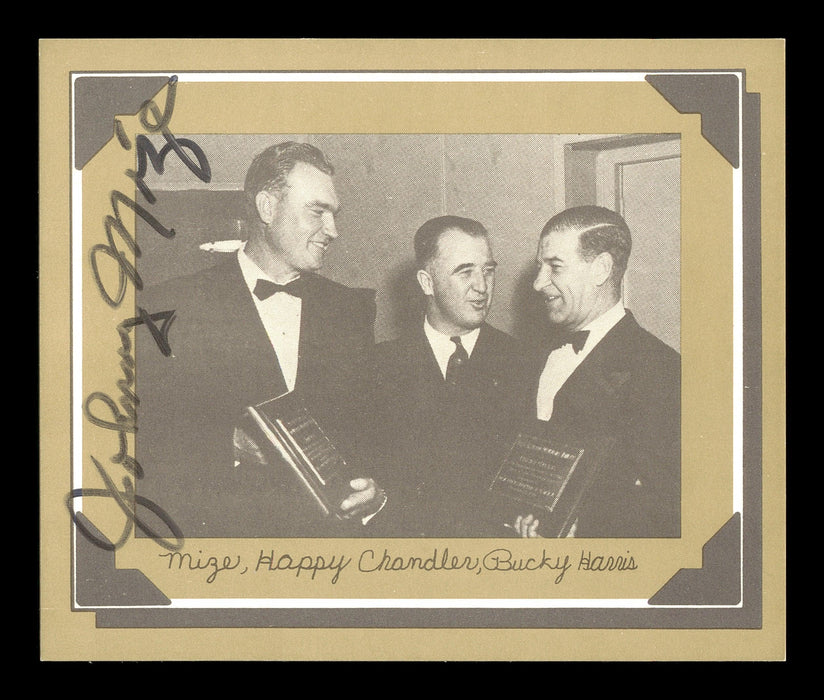 Johnny Mize Autographed 1977 Douglas Card Happy Chandler, Bucky Harris SKU #171190 - RSA
