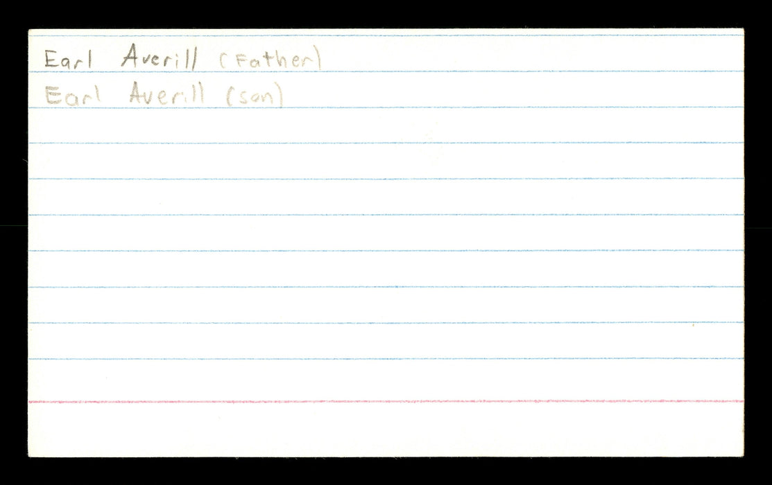 Earl Averill Sr. & Earl Averill Jr. Autographed 3x5 Index Card SKU #171220 - RSA