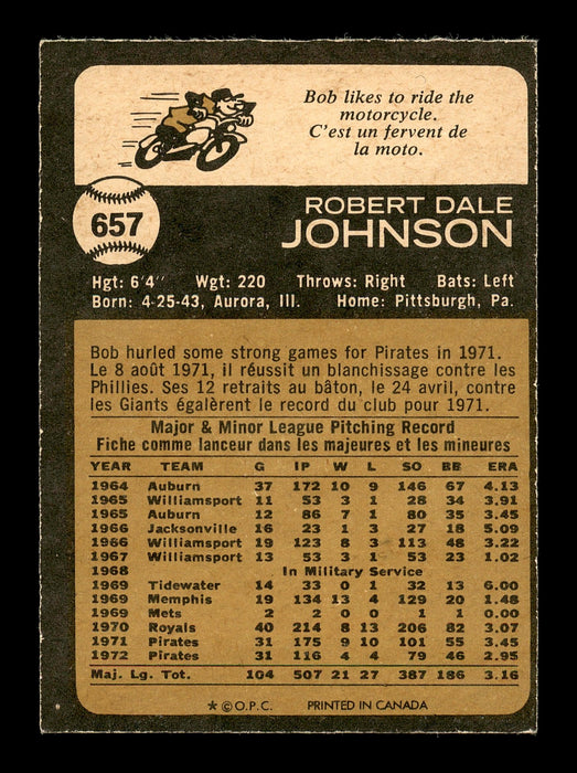 Bob Johnson Autographed 1973 O-Pee-Chee Card #657 Pittsburgh Pirates SKU #169330 - RSA